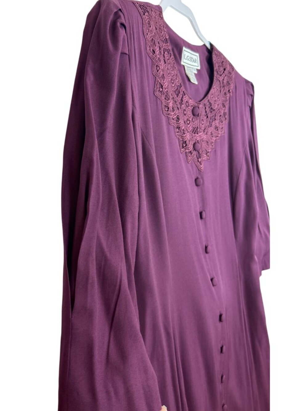 NWT Vtg L.G Star Midi Dress Sz 16 Fit & Flare Button Front Lace Collar Feminine - Picture 8 of 11
